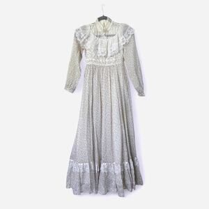 Vintage 70's Gunne Sax Flowy Floral Lace Prairie Romantic Maxi Dress, XS (12)